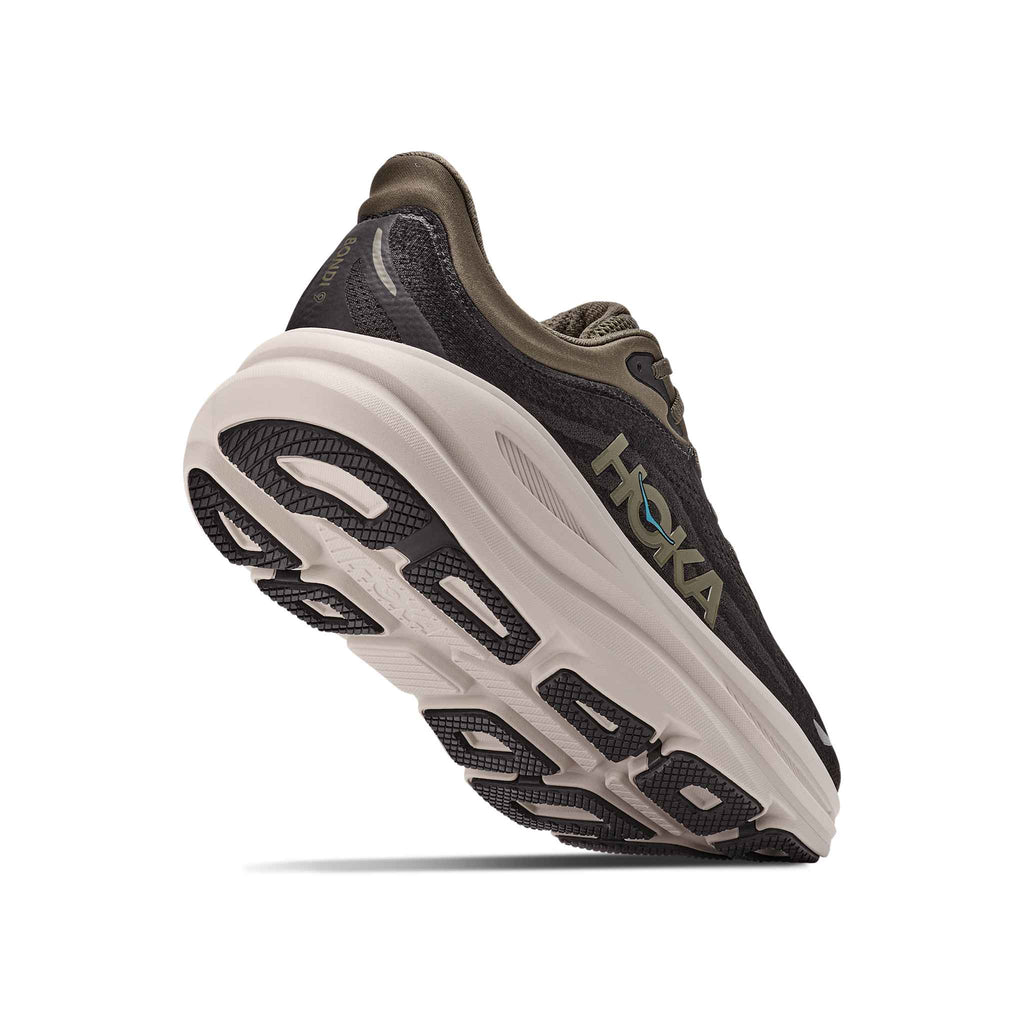 Hoka Men's Bondi 9 BKRV Black/RiverRockGrey heel