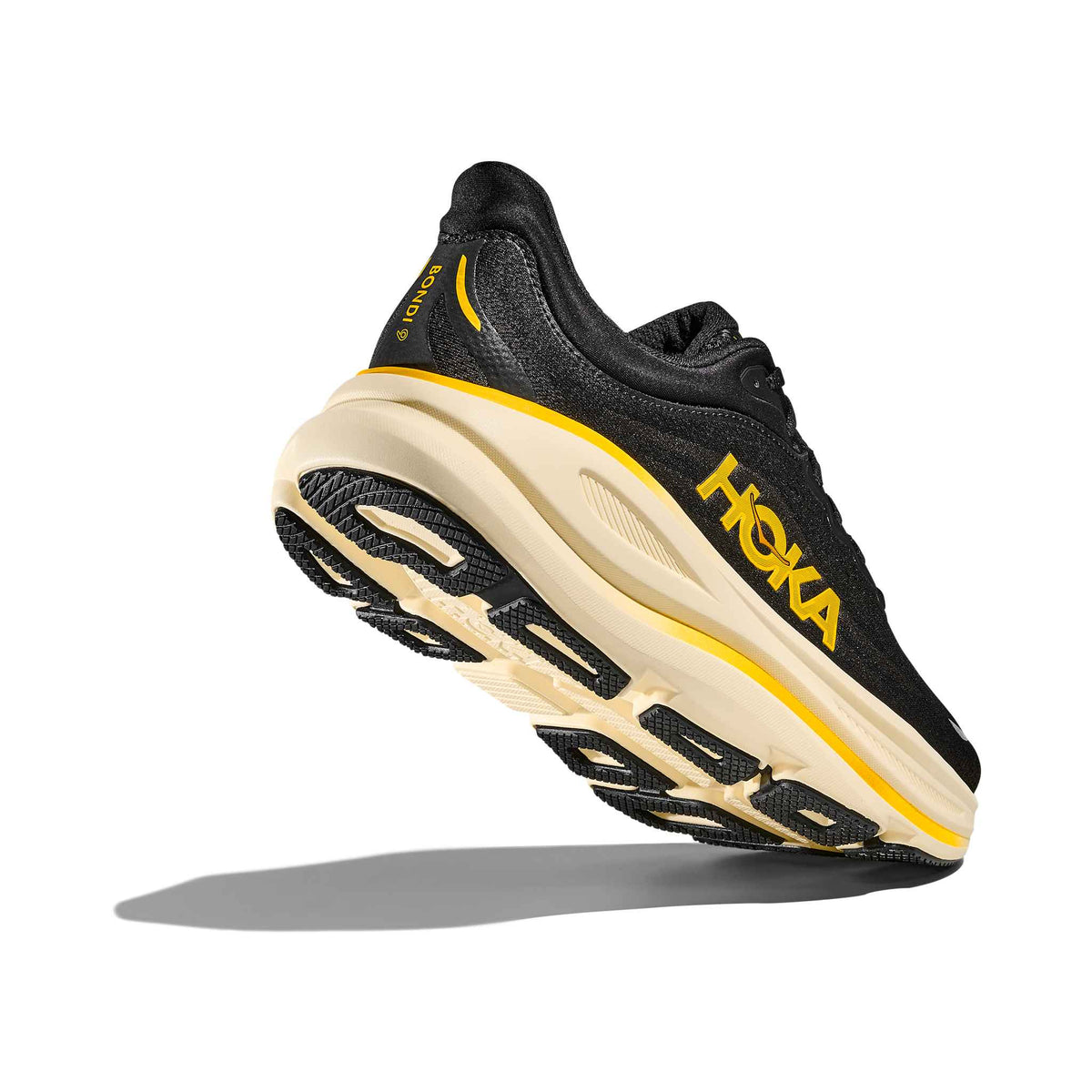 Hoka Men's Bondi 9 CWG CarbonBlack/YellowGold heel