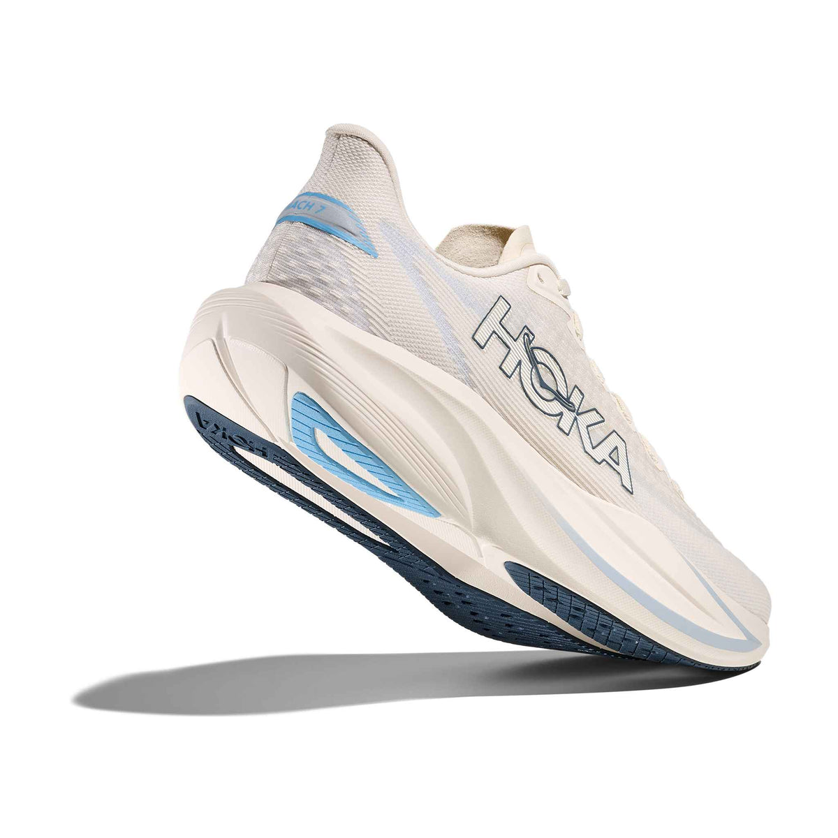 Hoka Men's Mach 7 ASRN Alabaster/SoaringBlue heel