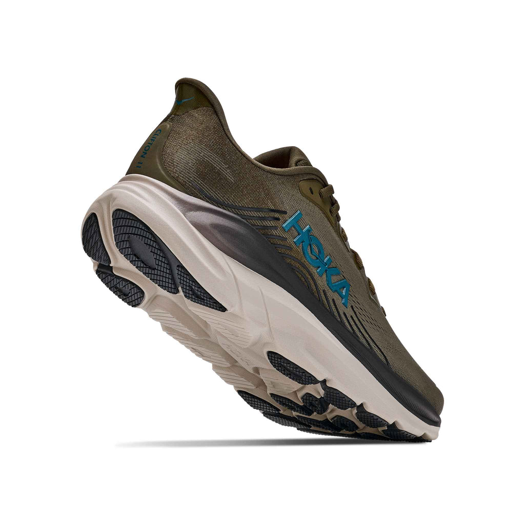 Hoka Men's Clifton 11 AVRV AntiqueOlive/RiverRockGrey heel