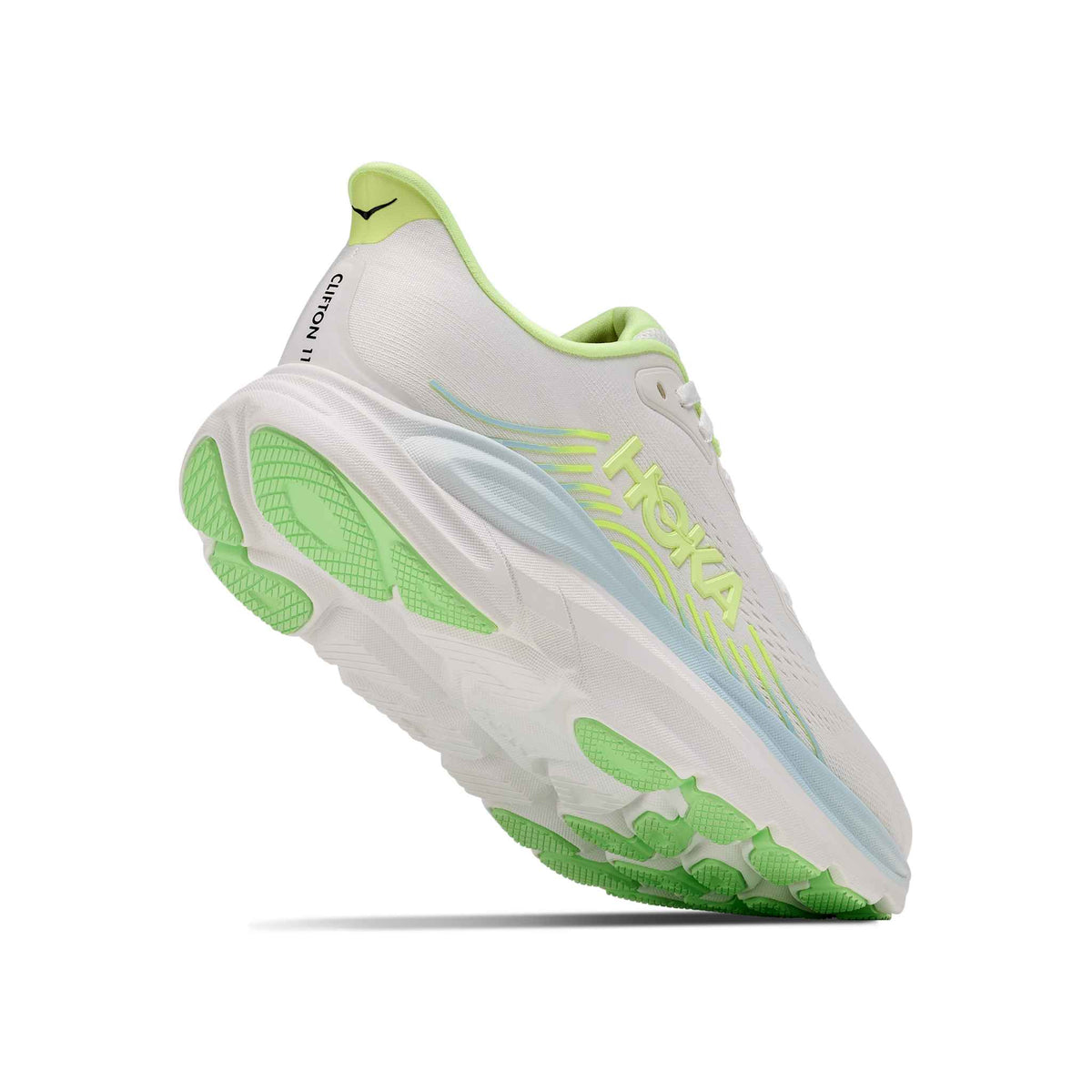 Hoka Women's Clifton 11 FYZ Frost/NeonYuzu heel