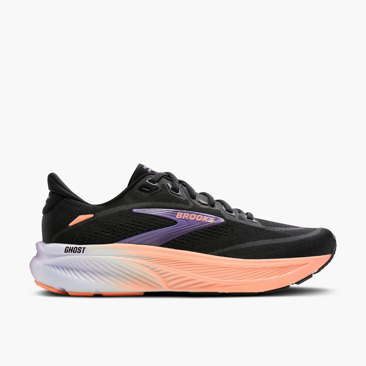 Brooks Women's Ghost 18 080 Black/MulledGrape/Peach lateral