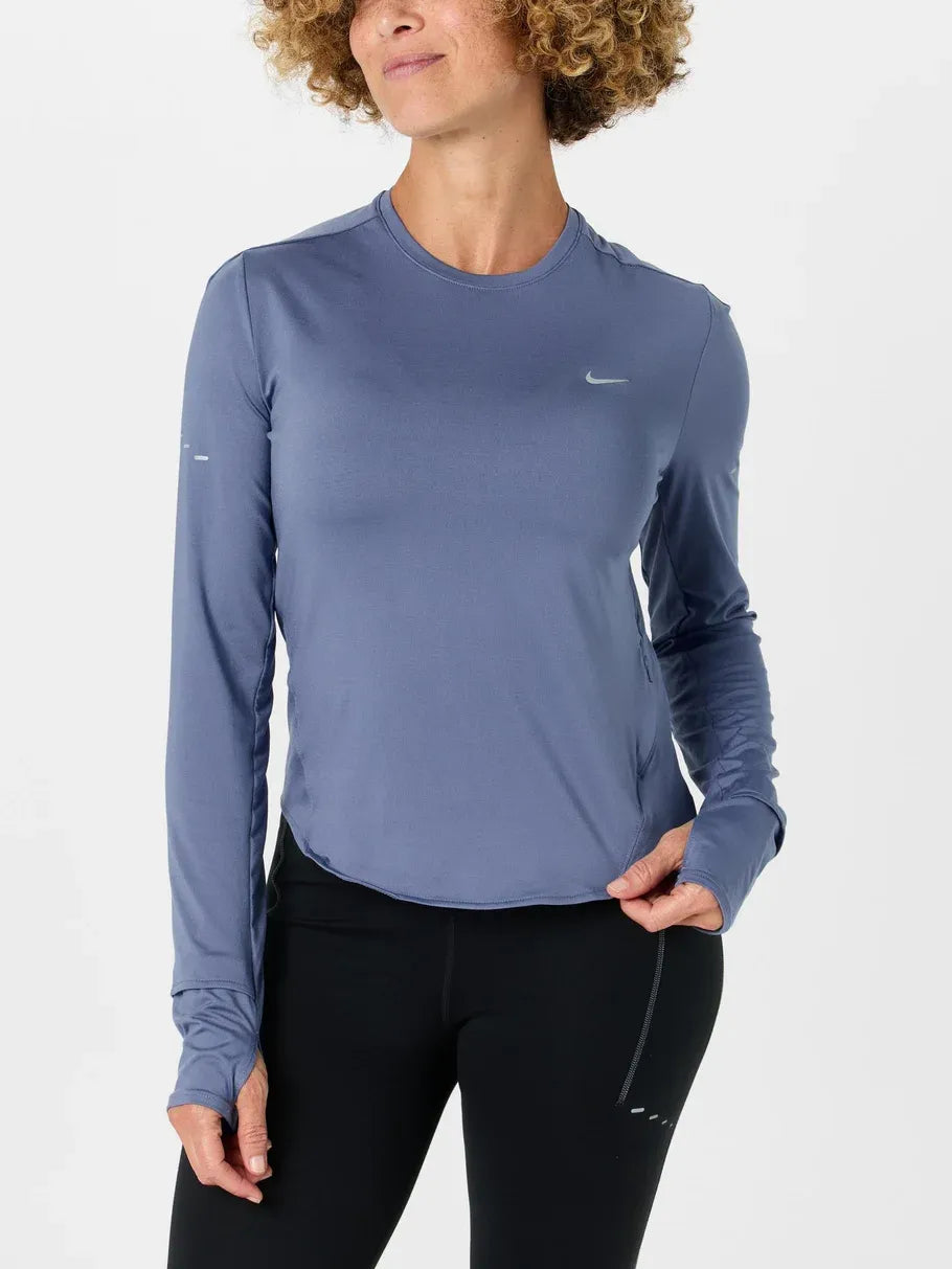 Nike Women's Dri-FIT UV Long-Sleeve Crew-Neck Running Top 499 World Indigo/reflective Silv