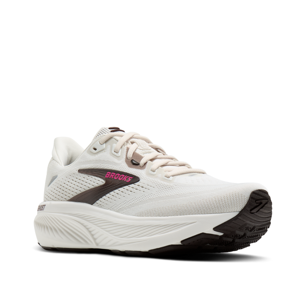 Brooks Women's Ghost 18 107 Coconut/Coffee/Fuchsia pair angle