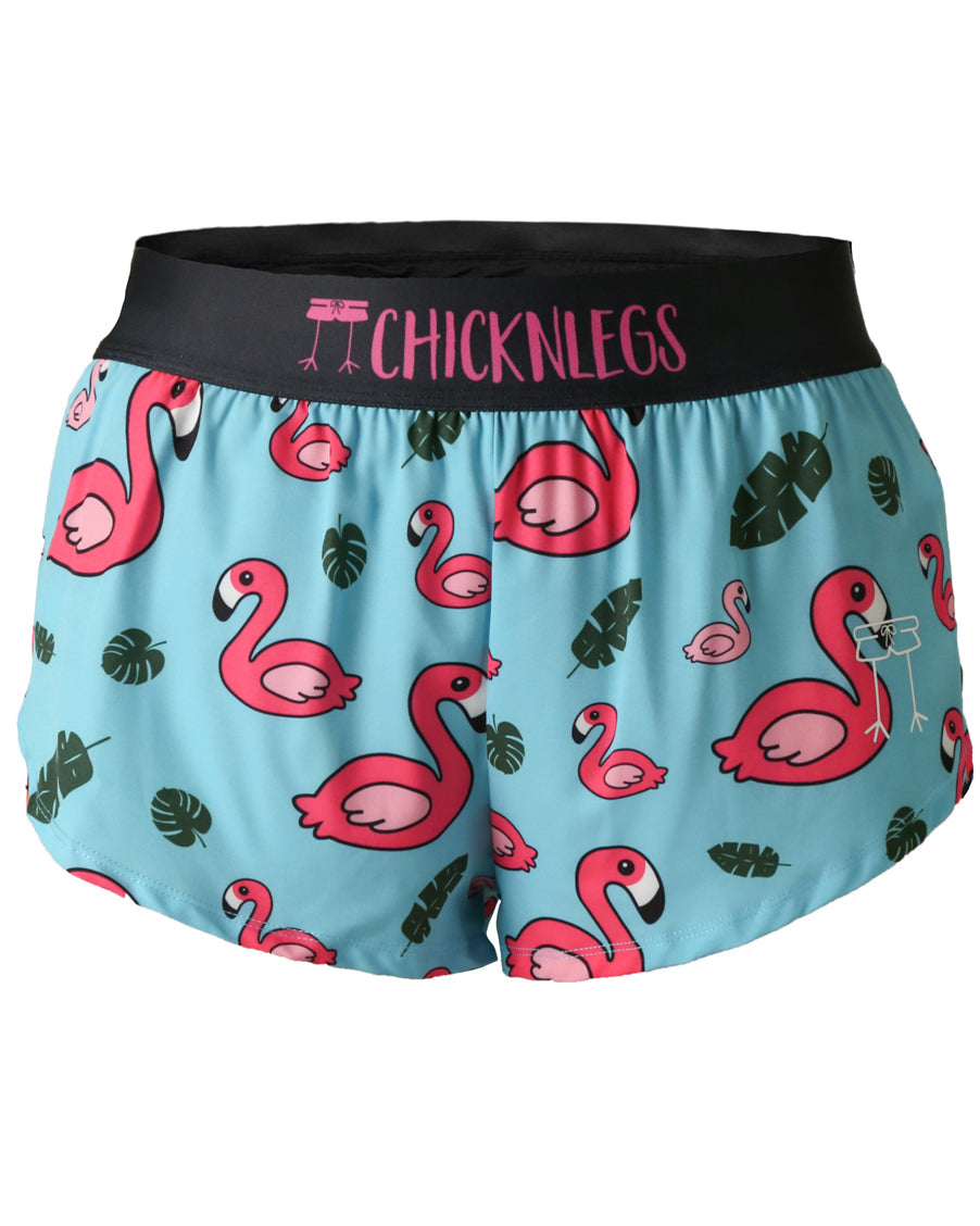 ChicknLegs Women's ChicknLegs 1.5" Split Shorts Blue Flamingo lateral