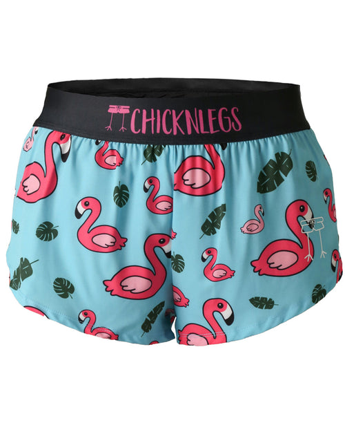 ChicknLegs Women's ChicknLegs 1.5" Split Shorts Blue Flamingo lateral