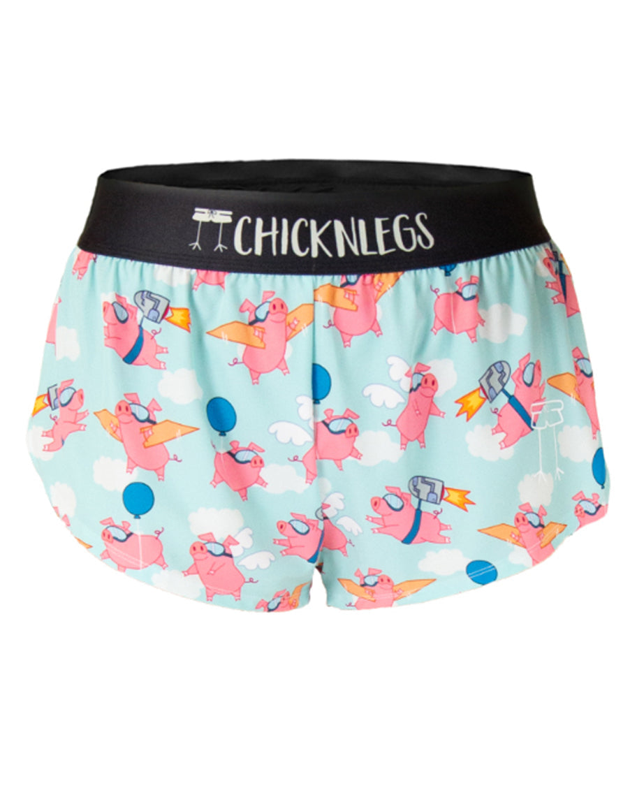 ChicknLegs Women's 1.5" Split Shorts Flying Pigs lateral
