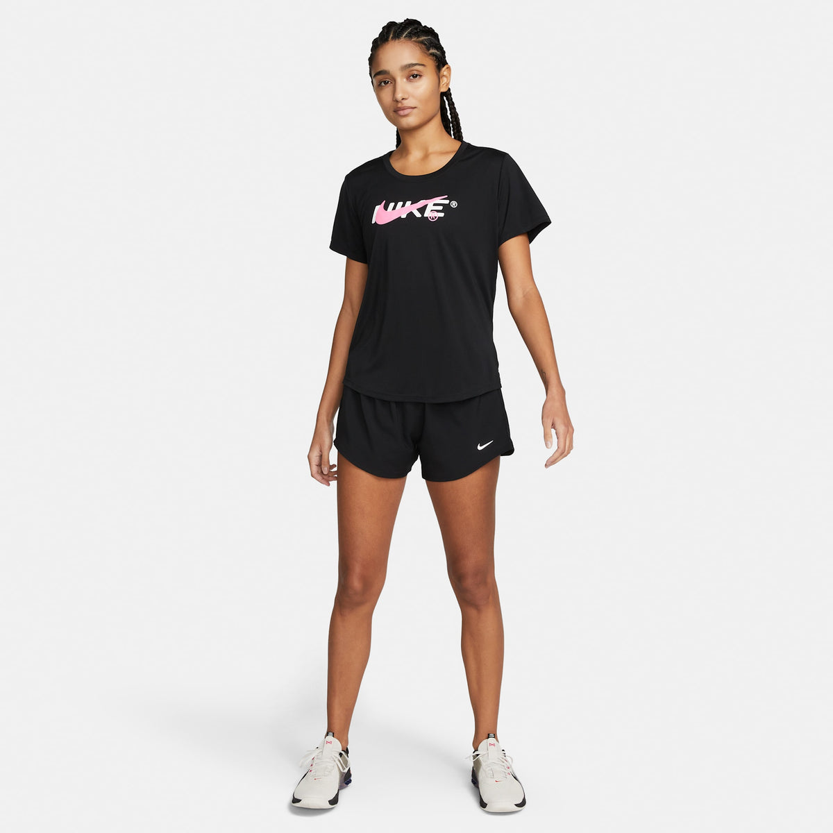 Nike Women's Dri-Fit Mid-Rise 3" Brief-Lined Shorts 010 Black/Reflective Silver detail