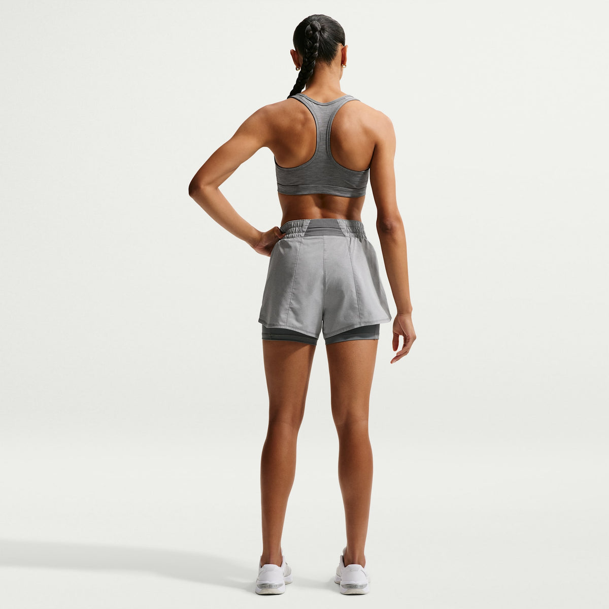Women's Swoosh Medium Support Padded Sports Bra 086 SmokeGrey/Pure/White pair angle