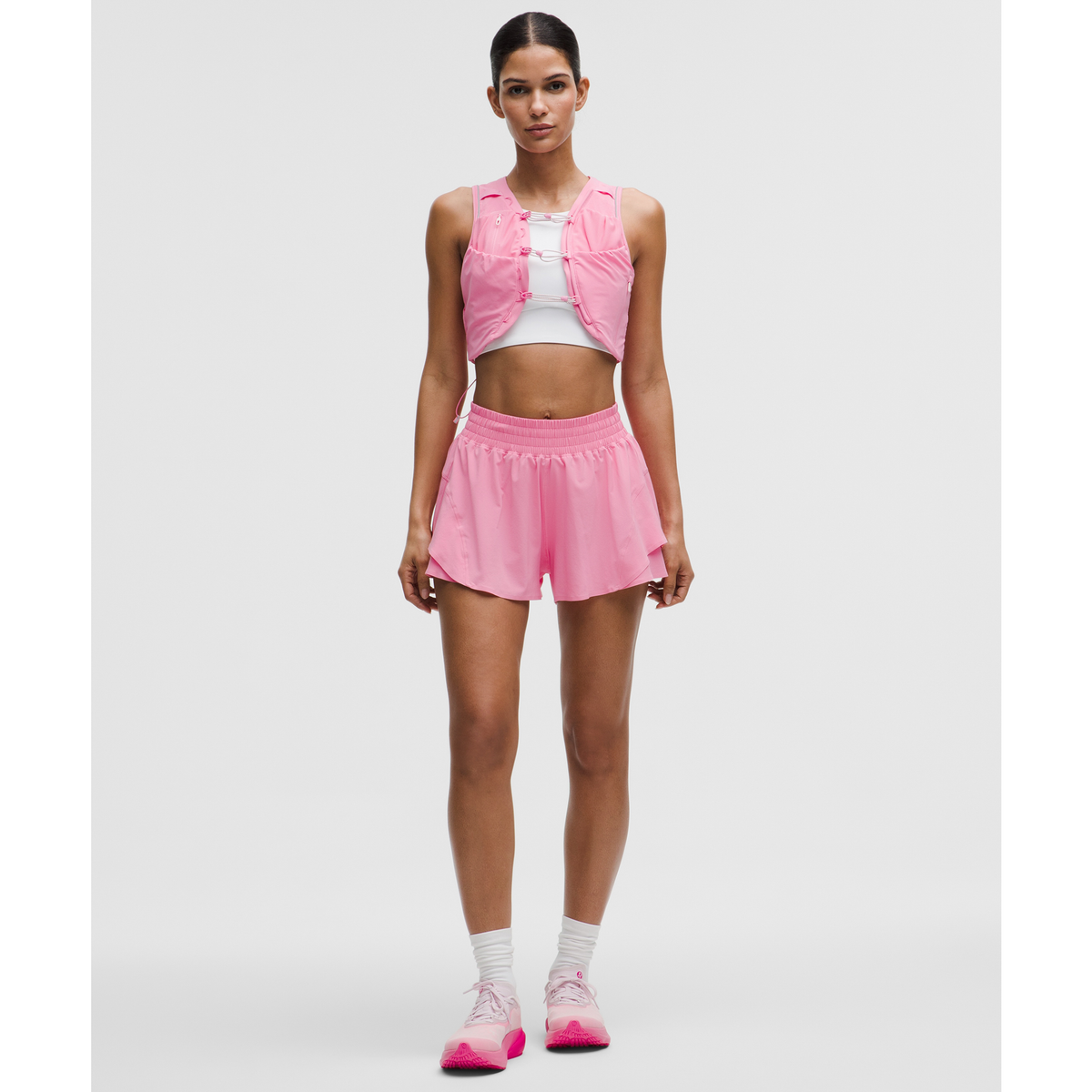 Shake it Out High-Rise Run Short 2.5" Candy Cloud pair angle