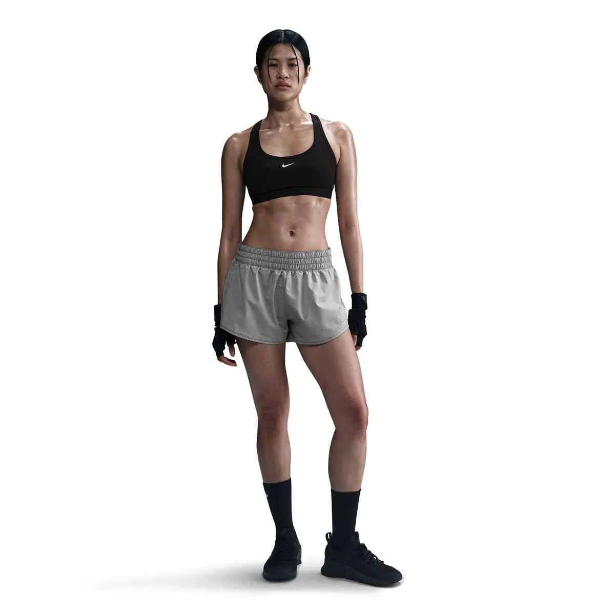 Nike Women's Dri-Fit Mid-Rise 3" Brief-Lined Shorts 084 Smoke Grey/HTR/Reflective Silver