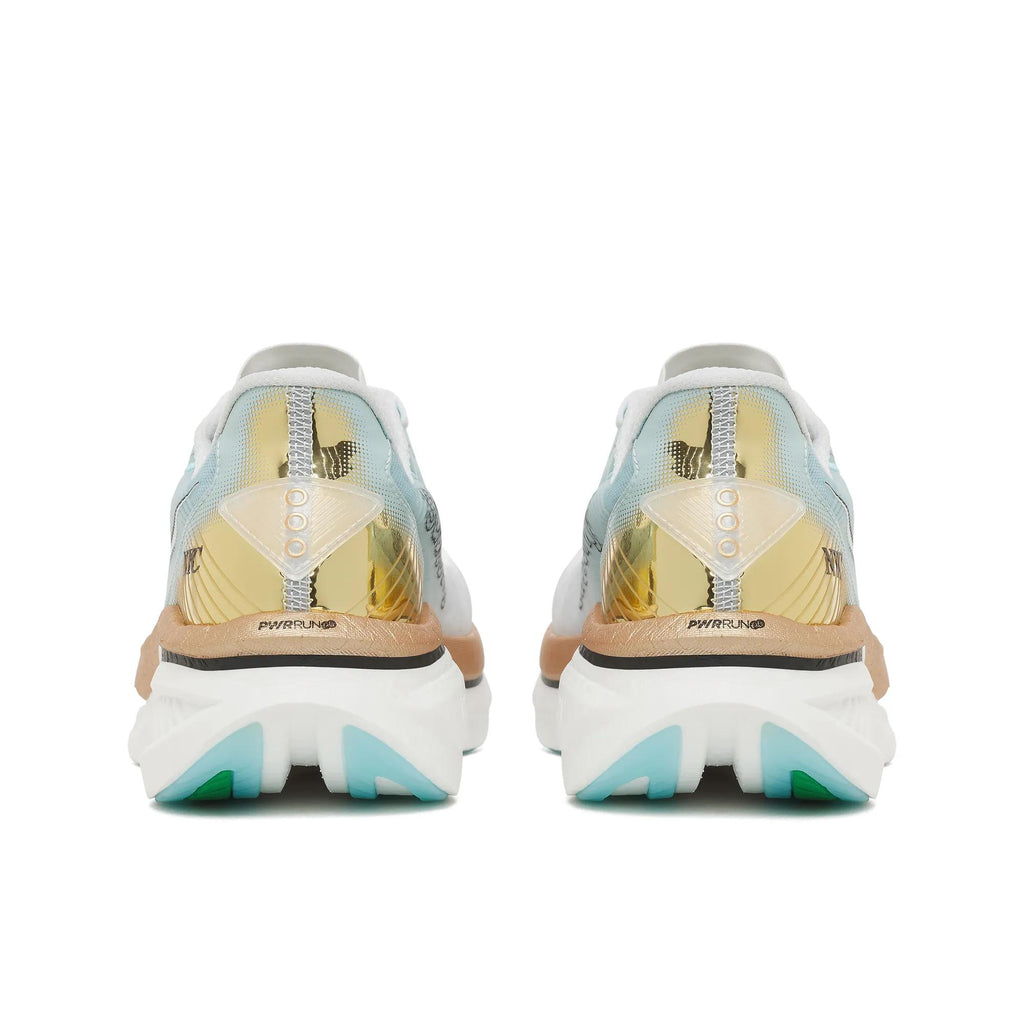 Saucony Women's Endorphin Azura 1038 White/Gold heel