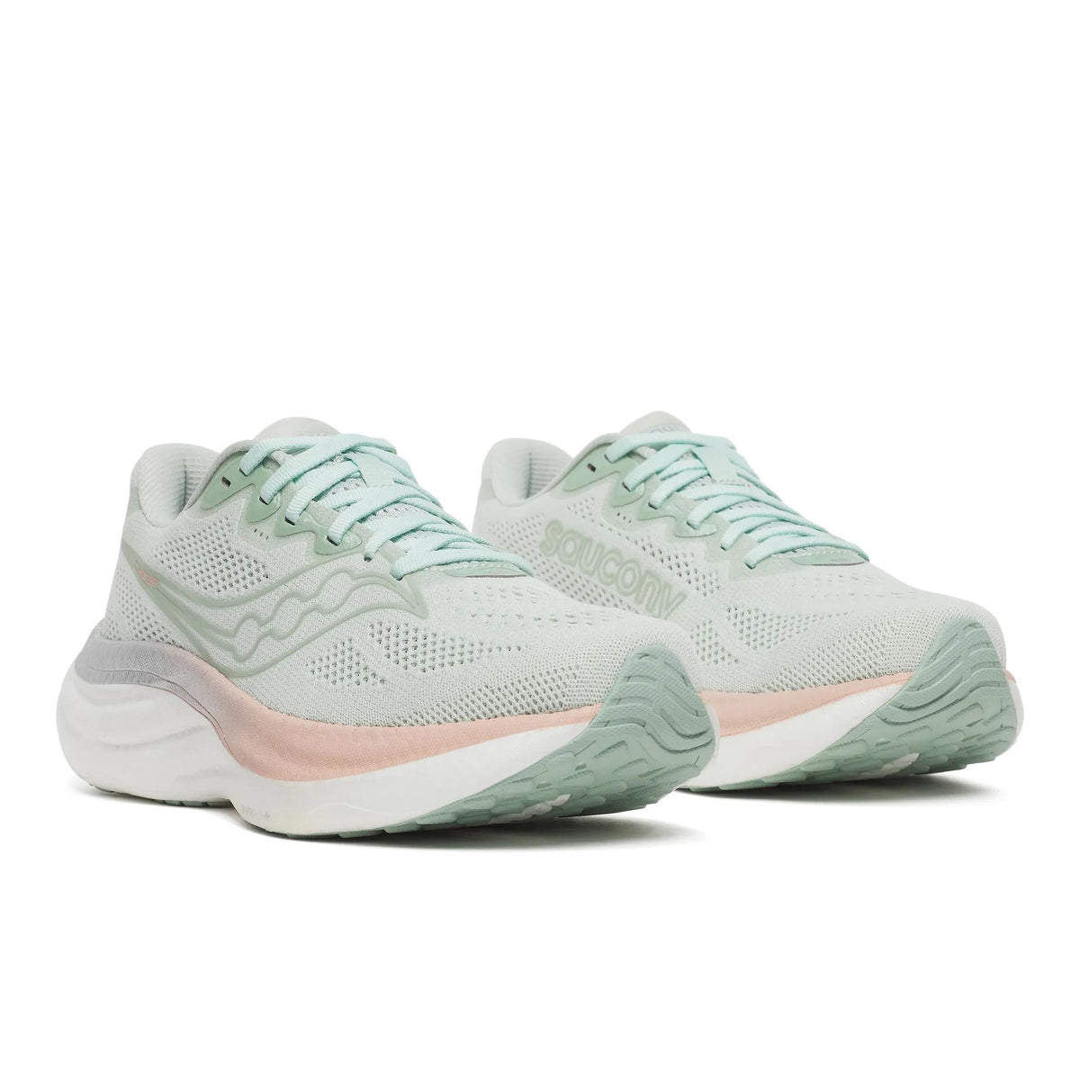 Saucony Women's Ride 19 128 Mist/Cameo pair angle