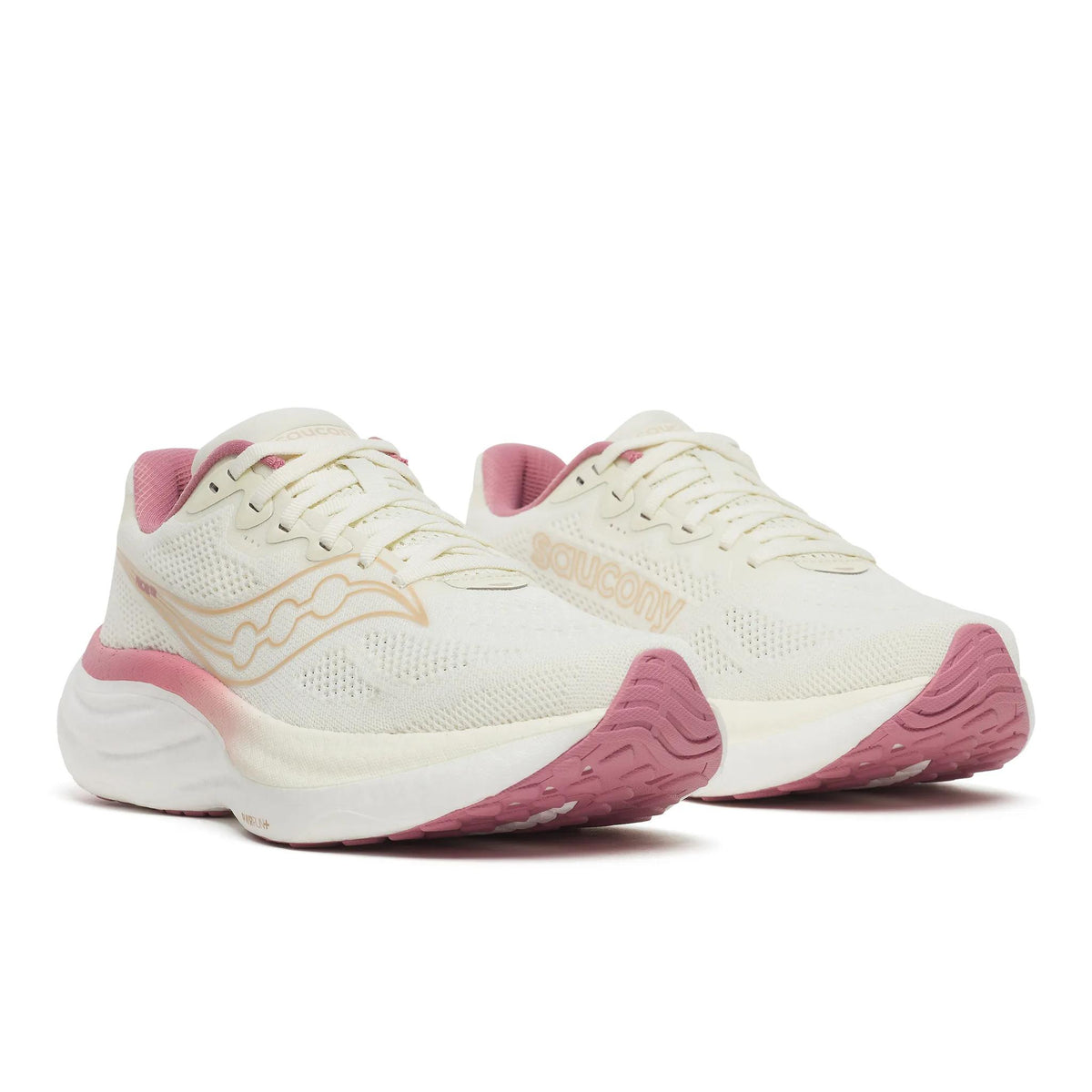 Saucony Women's Ride 19 142 Vanilla/Mauve pair angle
