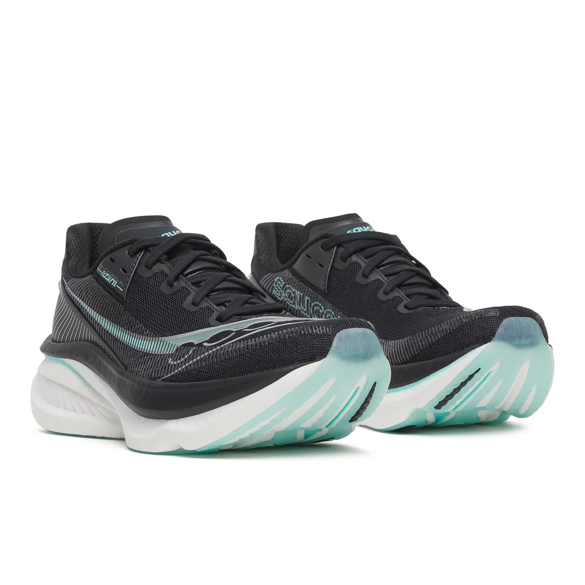 Saucony Women's Endorphin Azura 100 Black/Aqua pair angle