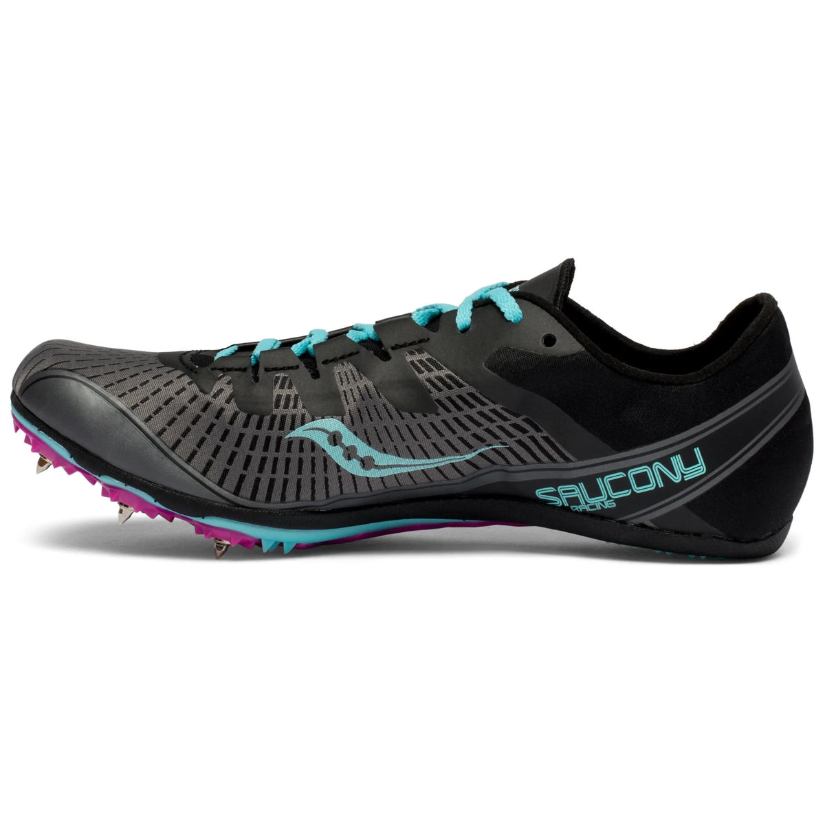 Saucony Women's Ballista 2 4 Black/Blue/Purple pair angle