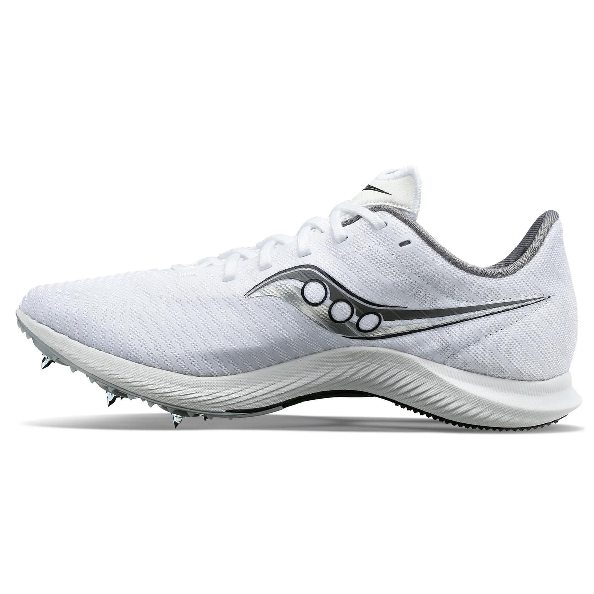 Saucony Women's velocity mp 01 White/Silver pair angle