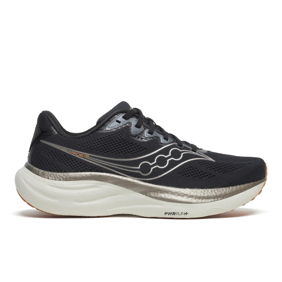 Saucony Men's Ride 19 145 Black/Pewter lateral