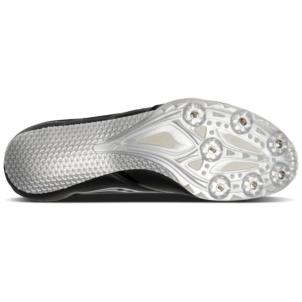 Saucony Men's Spitfire 4 6 Black/Silver heel