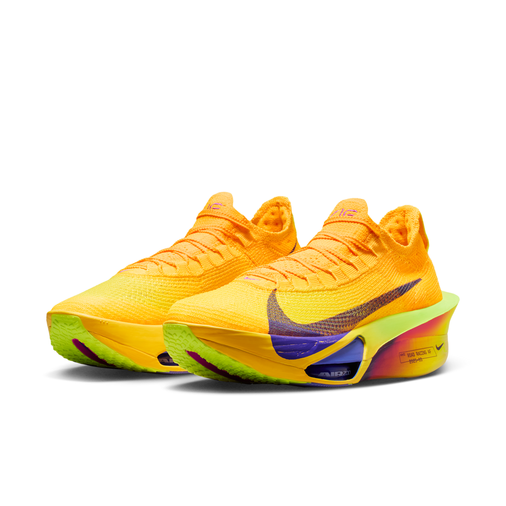 Nike Men's Air Zoom Alphafly Next% 3 800 LaserOrange/IndigoBurstCitronPulse pair angle