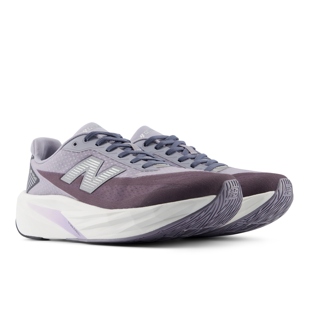 New Balance Men's Fuelcell Rebel v5 2JO Digitalmist/Smokedviolet pair angle