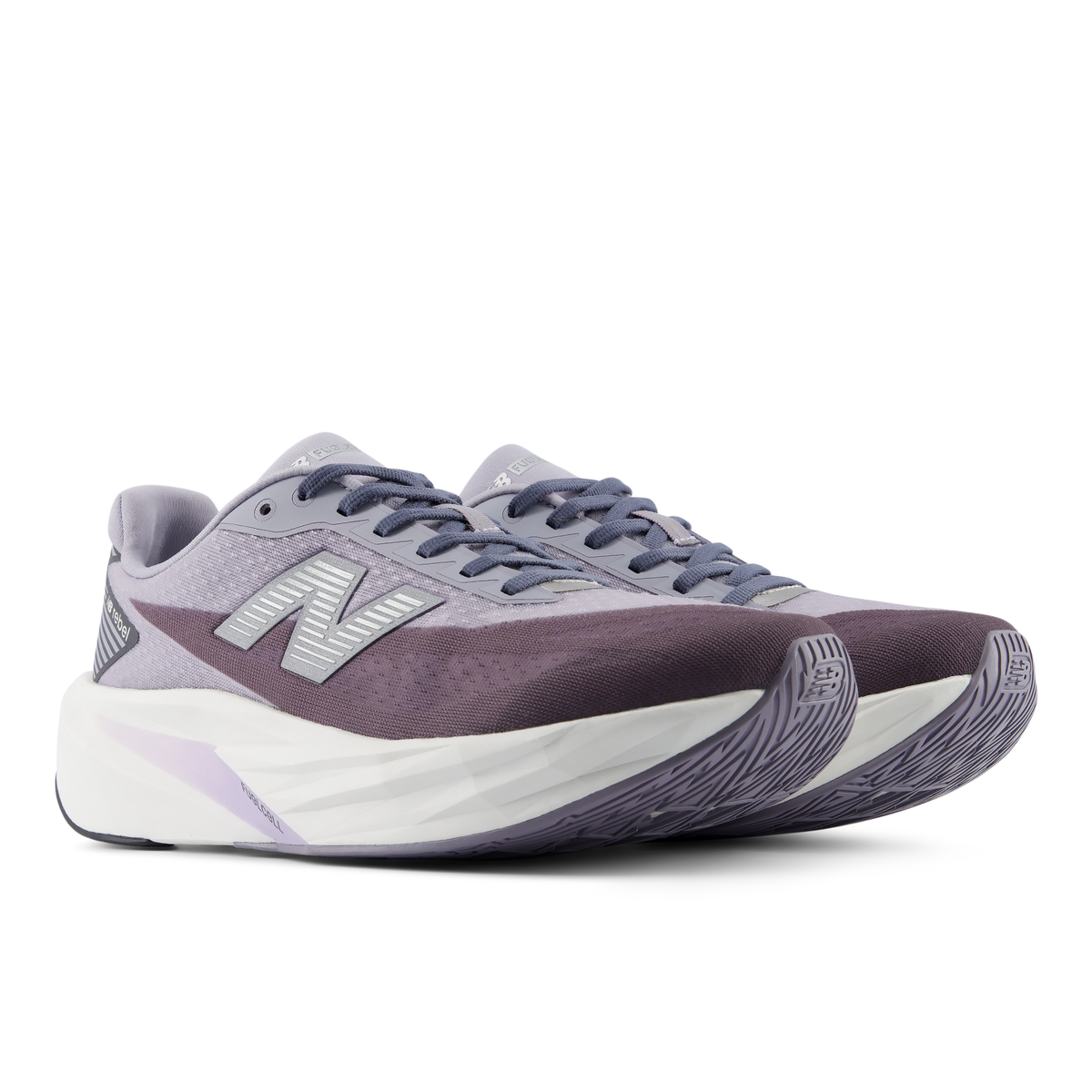 New Balance Men's Fuelcell Rebel v5 2JO Digitalmist/Smokedviolet pair angle