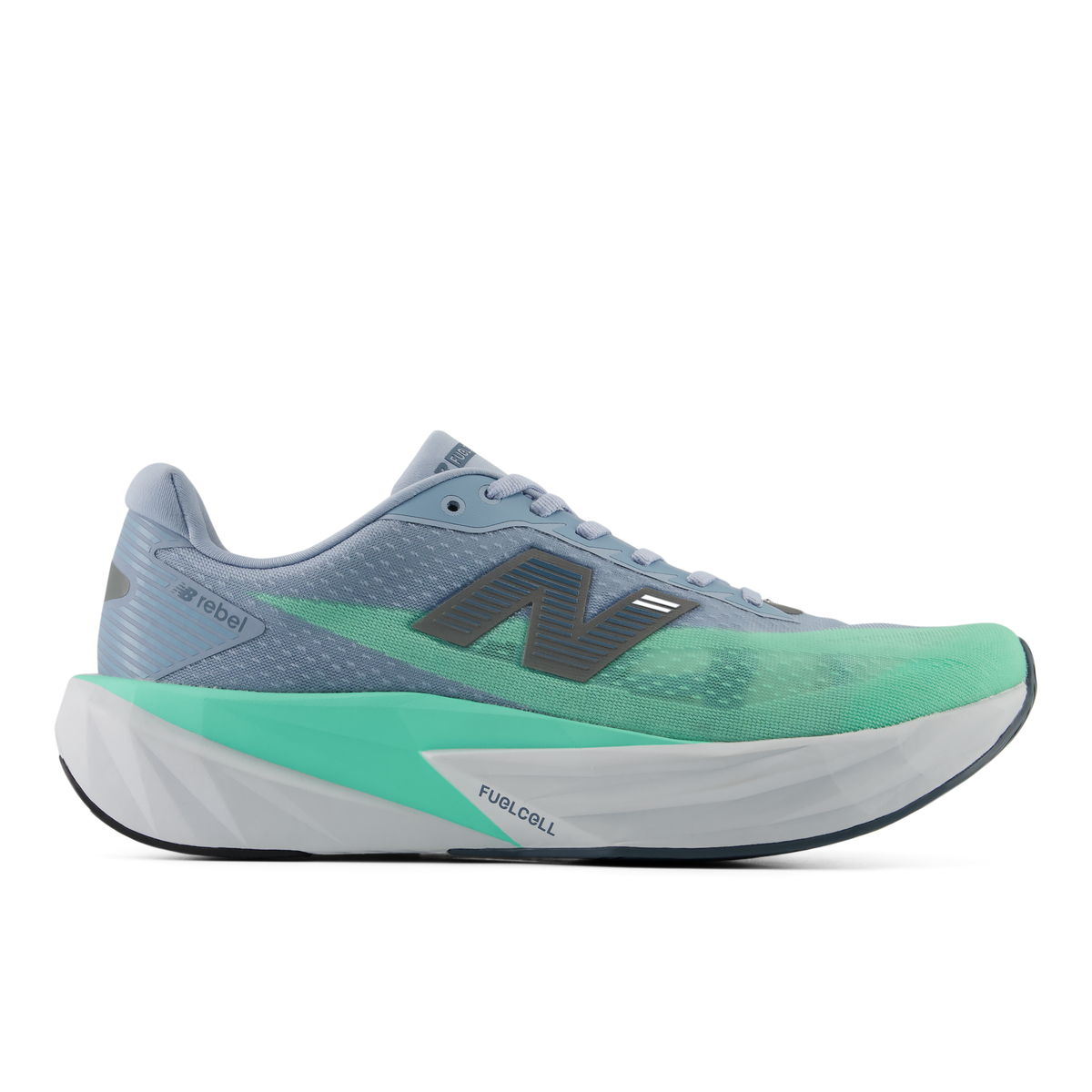 New Balance Men's Fuelcell Rebel v5 3MP Lightarcticgrey/Brightmint lateral