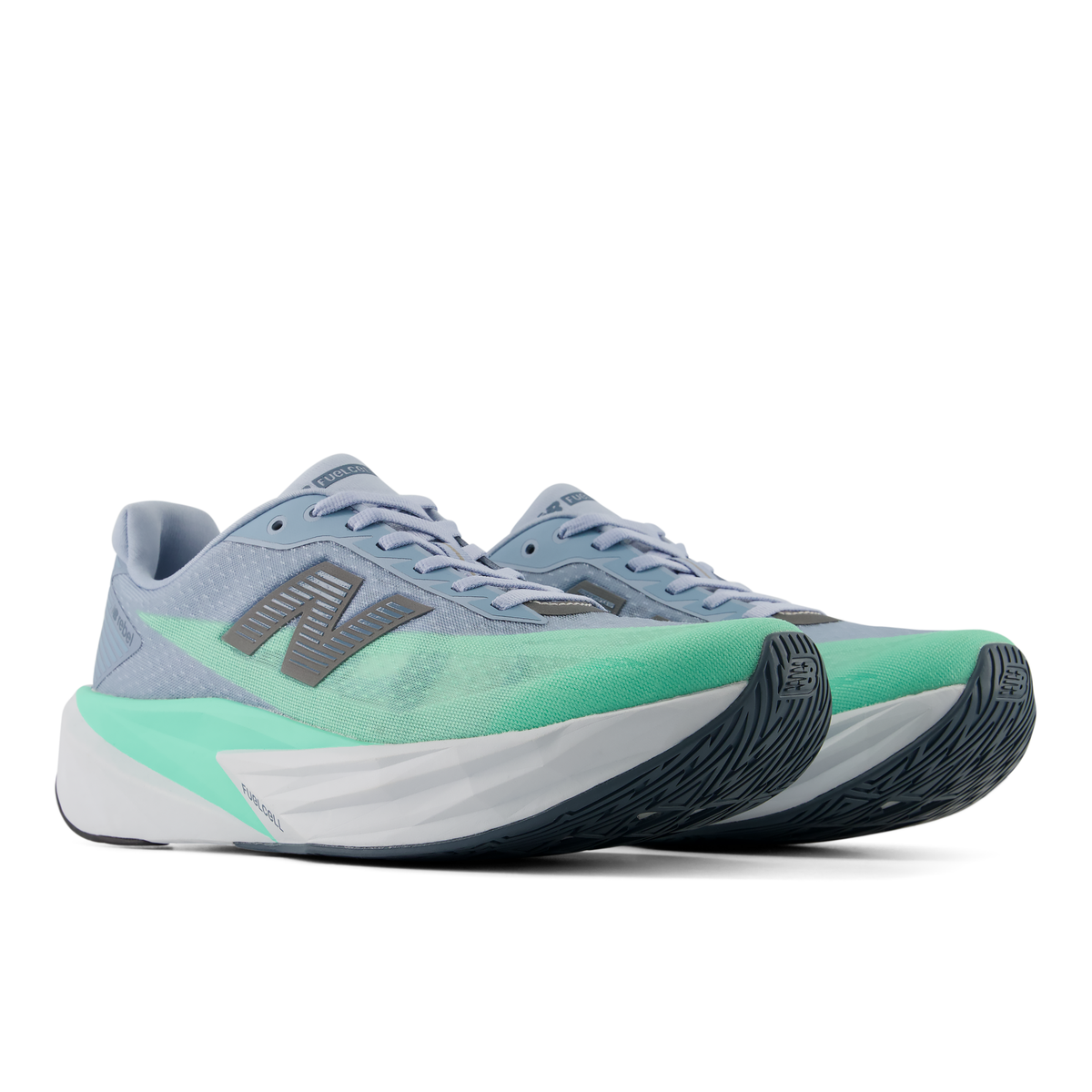 New Balance Men's Fuelcell Rebel v5 3MP Lightarcticgrey/Brightmint pair angle