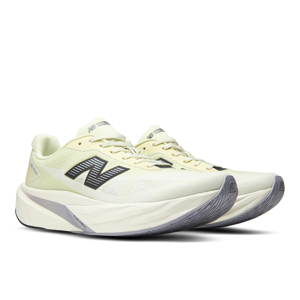 New Balance Men's Fuelcell Rebel v5 8QY Pistachiobutter/Digitalmist pair angle