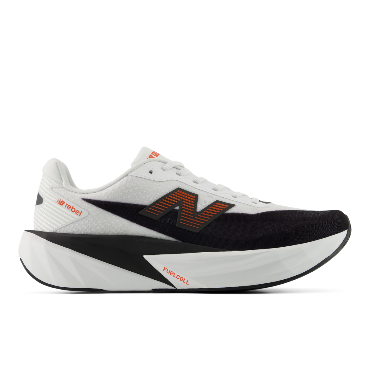 New Balance Men's Fuelcell Rebel v5 93C White/Neoflame lateral