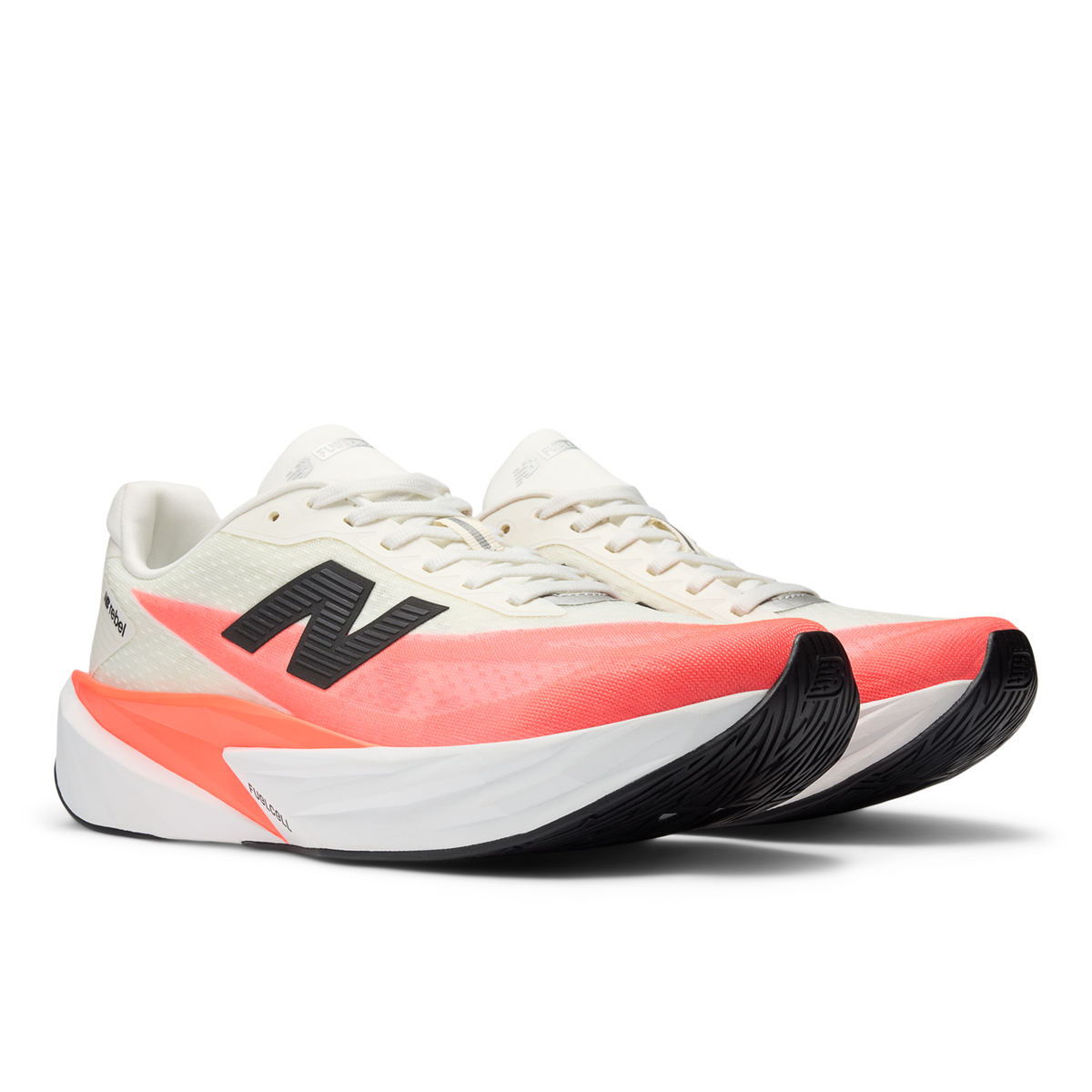 New Balance Men's Fuelcell Rebel v5 LV UrgentRed/White/SeaSalt pair angle