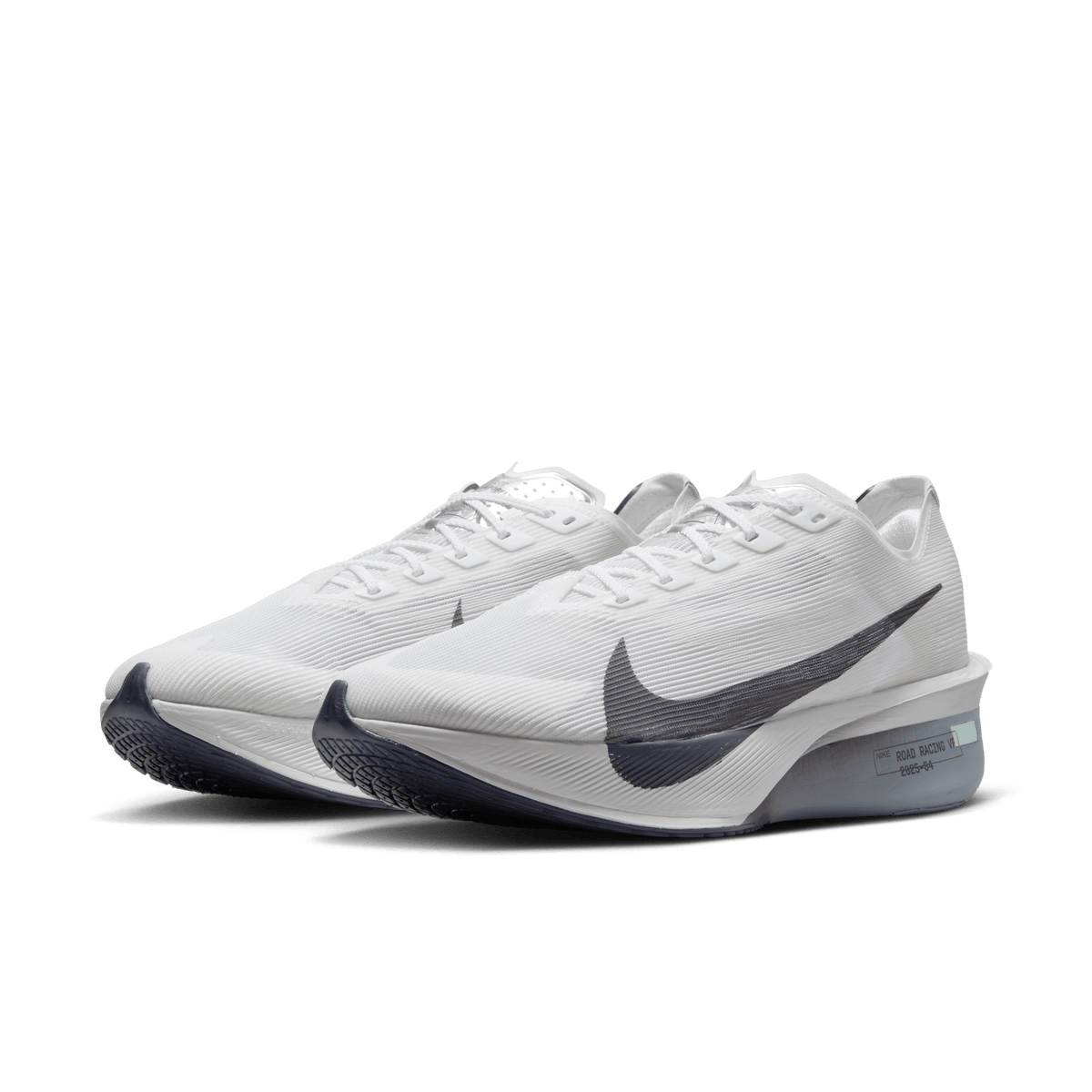 Nike Men's Vaporfly 4 100 White/GridironObsidianMist pair angle
