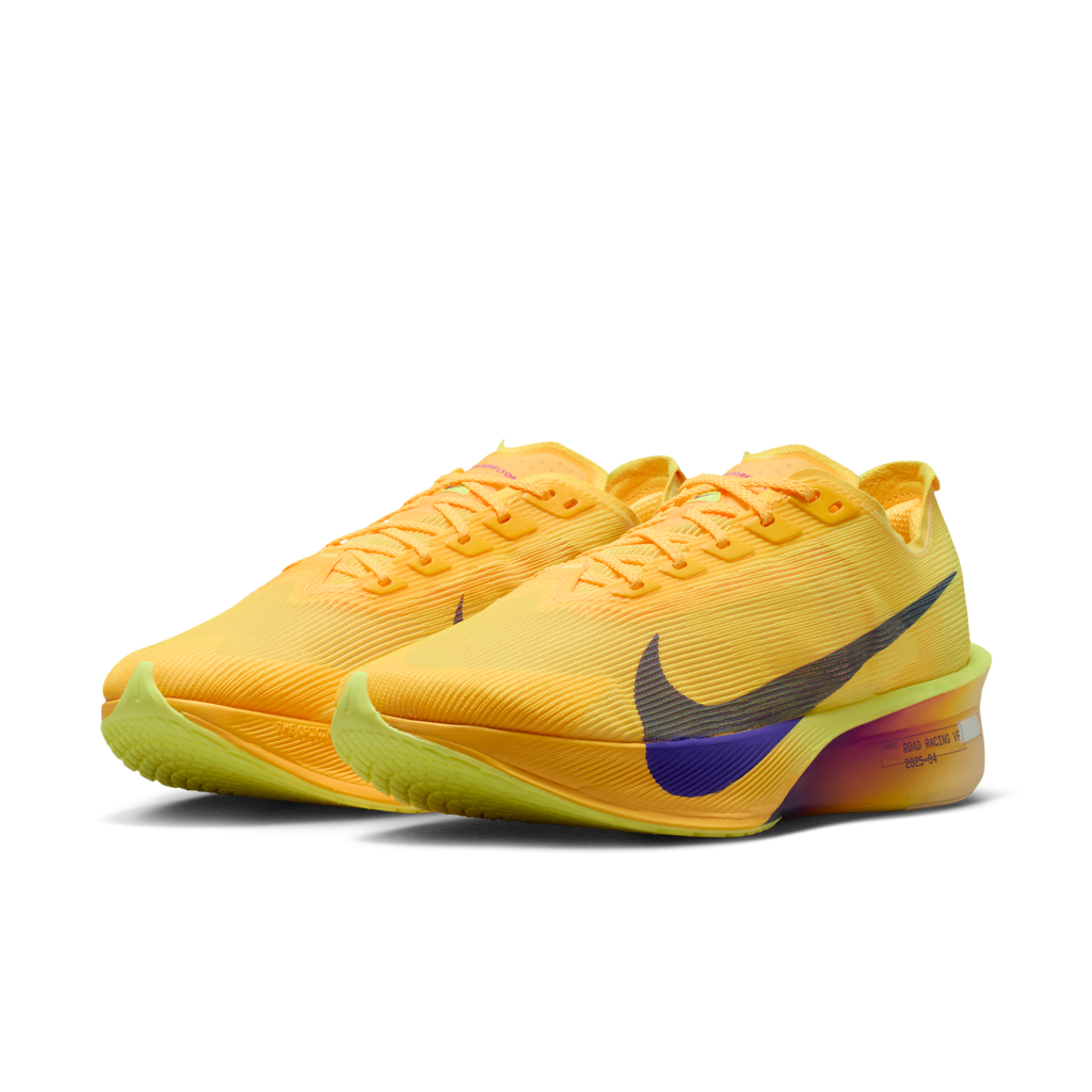 Nike Women's Vaporfly 4 800 CitronPulse/IndigoBurstLaserOrange pair angle