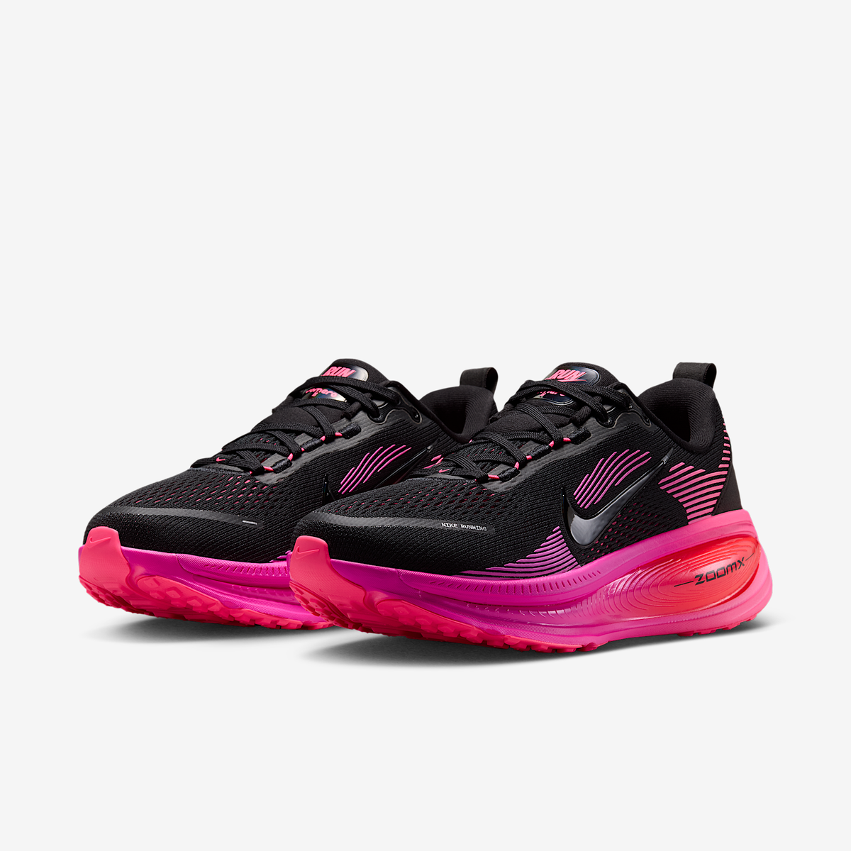 Nike Women's Vomero 18 013 Black/Black-HyperPink-LaserCrimson pair angle