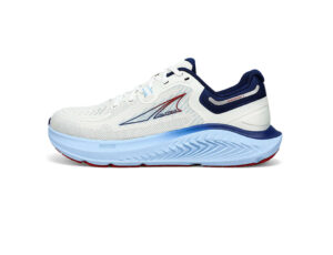 Zero-drop shoes place the heel and forefoot at the same level. Altra shoes, like the one pictured, are zero-drop shoes.
